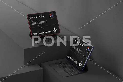 Tablet Mockup on Display Blocks PSD-sjabloon