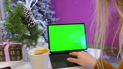 A tablet with a mockup green screen. Stock Footage 257063038