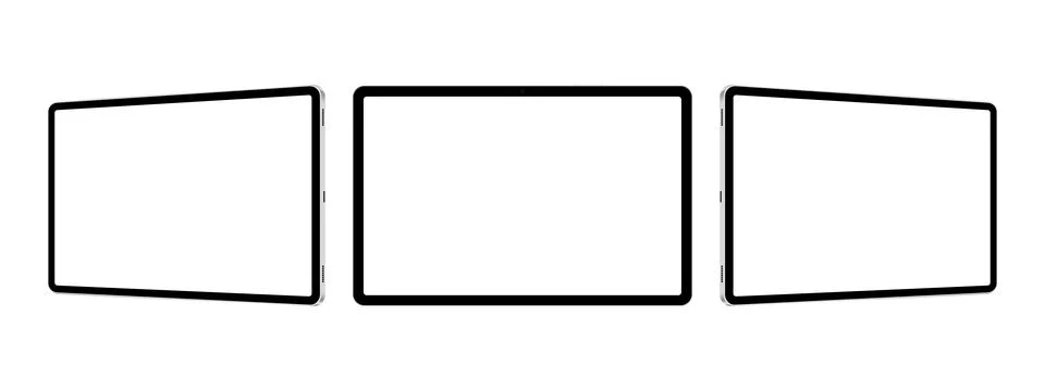 Tablet Mockup With Horizontal Screen, Front and Side View Stock Illustration