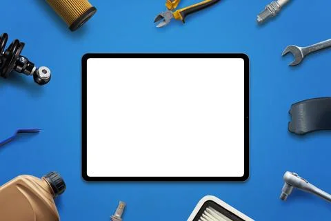 Tablet mockup with isolated screen for app or web page promotion surrounded b Stock Photos