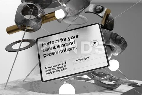 Tablet Mockup With Metallic Elements PSD Template