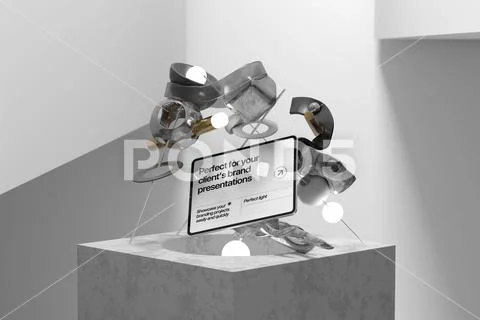 Tablet Mockup With Sculpture Elements PSD Template