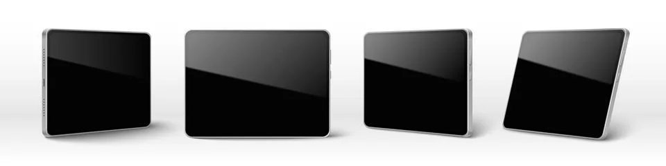 Tablet mockup set with blank black screen Stock Illustration