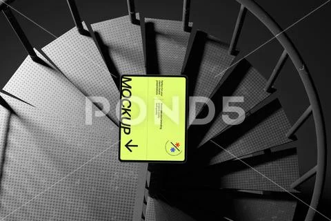 Tablet Mockup on Spiral Stairs PSD Template