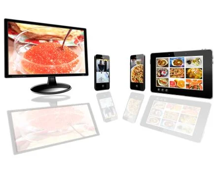 Tablet, monitir and two modern mobile phones Stock Illustration