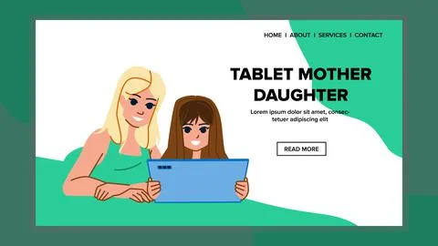 Tablet mother daughter vector Stock Illustration