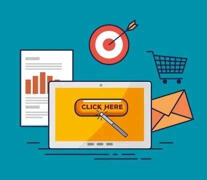 Tablet with mouse cursor and office business documents Stock Illustration