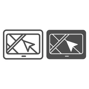 Tablet with navigation arrow line and glyph icon. Gps app vector illustration Stock Illustration