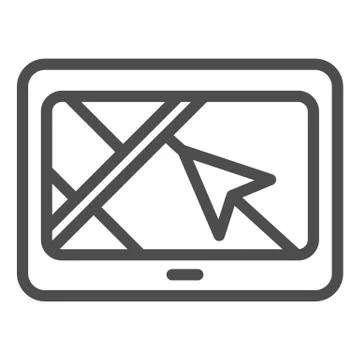 Tablet with navigation arrow line icon. Gps app vector illustration isolated on Stock Illustration