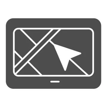 Tablet with navigation arrow solid icon. Gps app vector illustration isolated on Stock Illustration