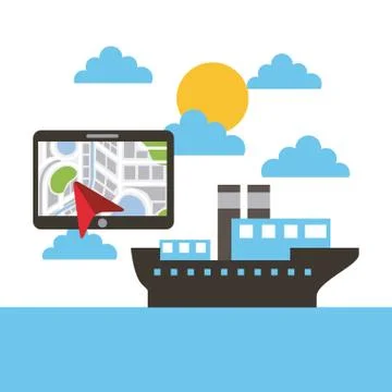 Tablet with navigation ship boat ocean landscape Stock Illustration