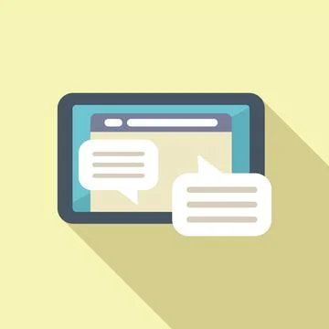 Tablet online web chat support icon flat vector. Help app Stock Illustration
