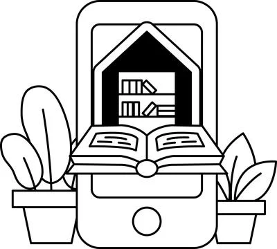 A tablet with an open book on it and a house next to it Illustrazione stock