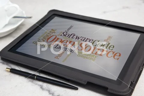 Tablet with open source software word cloud Photos