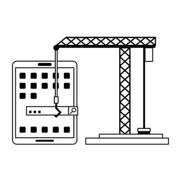 Tablet operative system under construction in black and white イラスト素材