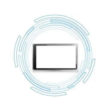 Tablet over moving technology circle graphics. Ilustração Stock