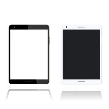 Tablet over white, screen with thin frame, black and silver color Stock Illustration
