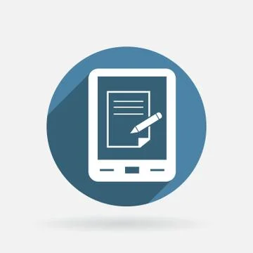 Tablet pad with sheet of paper. circle blue icon Stock Illustration