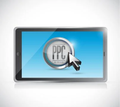 Tablet with pay per click button. ppc concept Stock Illustration