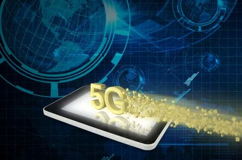 Tablet PC with 5G and super speed downloading data Stock-Illustration