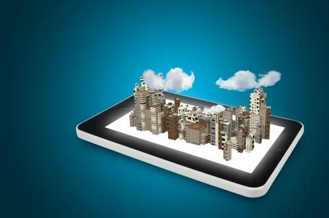 Tablet pc and 3d city Stock-Illustration