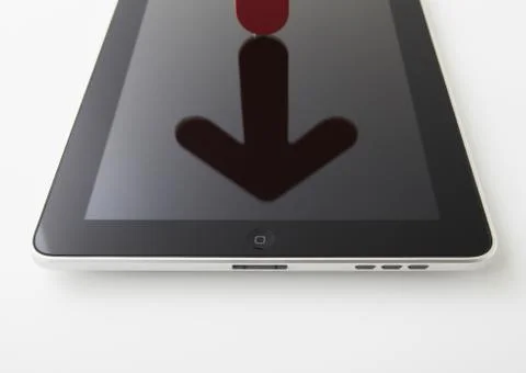 Tablet PC and arrow Foto stock