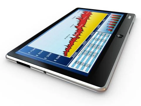 Tablet pc and business graph on the screen. 3d Stock Illustration