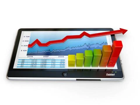 Tablet pc and business graph on the screen. 3d Tablet pc and business grap... Stock-Fotos