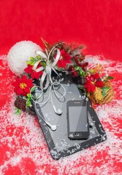 Tablet pc and cell phone black color best christmas gifts. Stock Photos