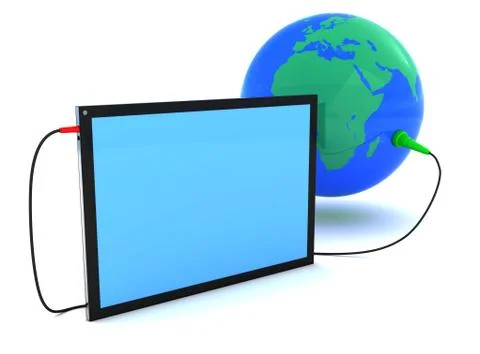 Tablet PC and Earth, icon isolated on white background Stock Illustration