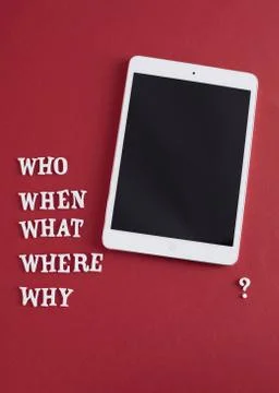 Tablet PC and Five Ws Stock Photos