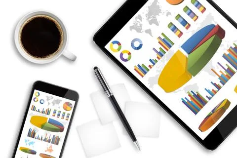 Tablet pc and mobile phone on office desk Stock Illustration