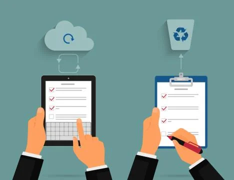 Tablet pc and notepad with task list Stock Illustration