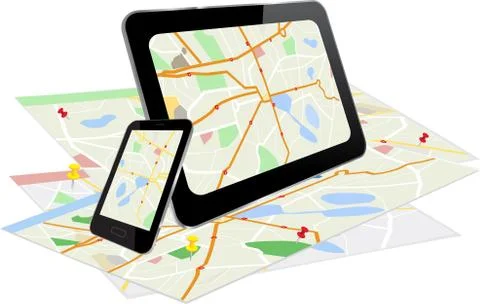 Tablet PC and Smart Phone with navigation system Stock Illustration
