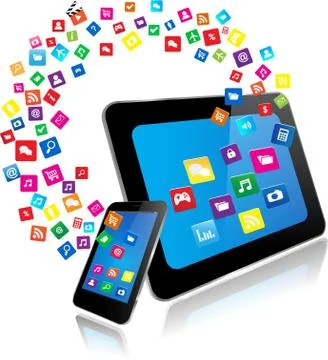 Tablet PC and Smart Phone with apps Stock Illustration
