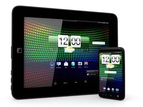 Tablet pc and smartphone Tablet and smartphone on white background - 3D re... Foto stock