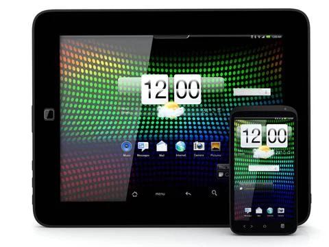 Tablet pc and smartphone Tablet and smartphone on white background - 3D re... Foto stock