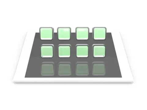 Tablet PC with application icons isolated on white background Stock Illustration