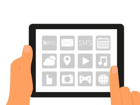 Tablet pc with applications in human hands Stock Illustration