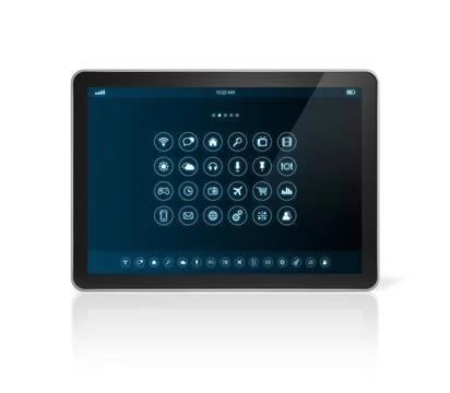  tablet pc with apps icons interface 3D tablet pc with apps icons interfac... Foto stock