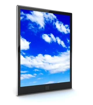 Tablet pc with blue sky on white background Stock Illustration