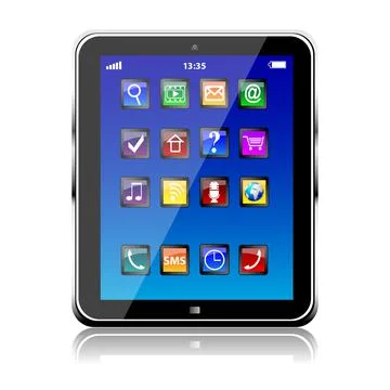 Tablet PC with blue touchscreen and colorful apps Stock Illustration