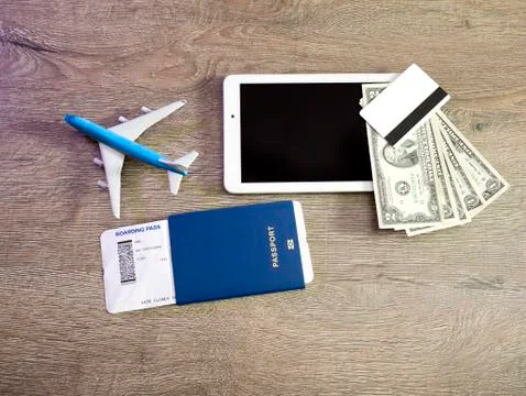 Tablet pc boarding pass by concept of buying boarding pass online Stock Photos