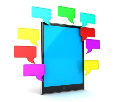 Tablet pc with bubbles isolated on white background Stock Illustration