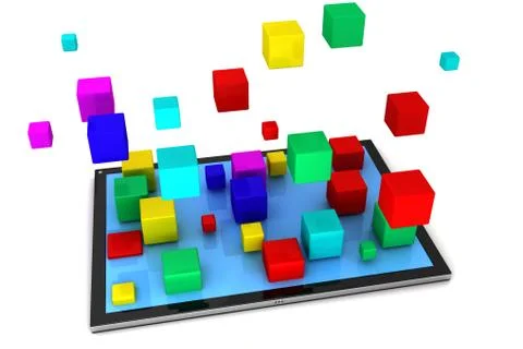 Tablet pc with bubbles isolated on white background Stock Illustration