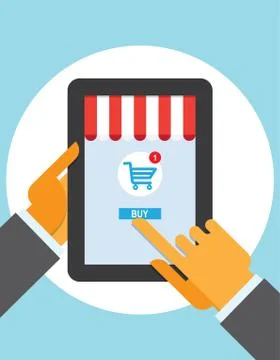 Tablet pc buy button touch finger on line store Stock Illustration