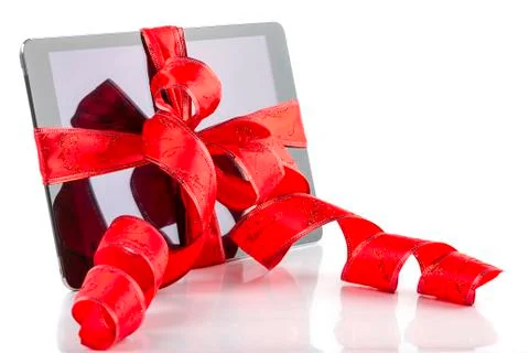 Tablet pc with christmas decorations Фото