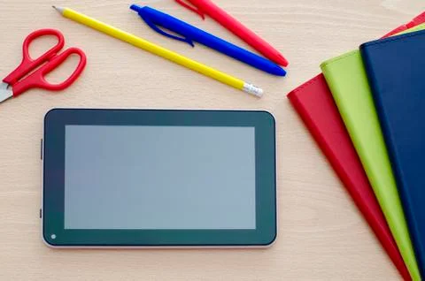 Tablet pc on a Classroom Desk Stock Photos