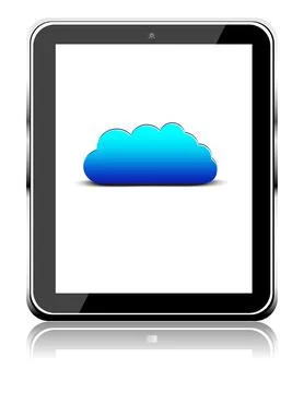 Tablet PC with cloud computing symbol on a screen. Isolated on a white Stock Illustration