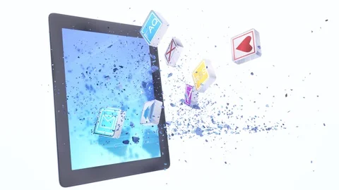 Tablet PC with color application icons. 3d illustration Stock Footage 129207632